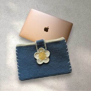 Lovely Handmade Crochet Flower Laptop Sleeve Case fits 13” or 15” MacBook Air 🌸